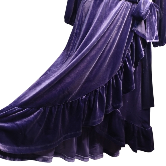 CATO Women's Purple Velvet V-Neck Ruffled Wrap Dress Size Large NWT - Picture 9 of 11